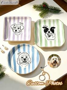 Customized Jewelry Tray,Ceramic Ring Dish,Jewelry Display Plate, Customized Best Pet Portrait Jewelry Tray,Can Customize Photos And PersonalizedText - Multicolor - View 3