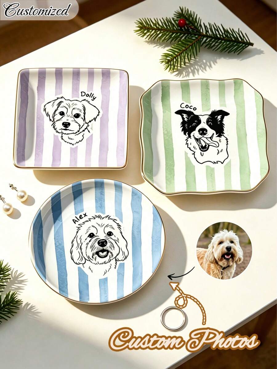 Customized Jewelry Tray,Ceramic Ring Dish,Jewelry Display Plate, Customized Best Pet Portrait Jewelry Tray,Can Customize Photos And PersonalizedText - Multicolor - View 1