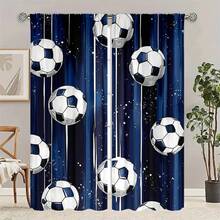 2pcs Navy Blue & White Football Printed Curtains, High-Definition Digital Printing, Rod Pocket Installation, 100% Polyester, 90g/Sq.M, Suitable For All Seasons, Light Filtering, Privacy Protection, Anti-UV Decorative Curtains - Multicolor - View 16