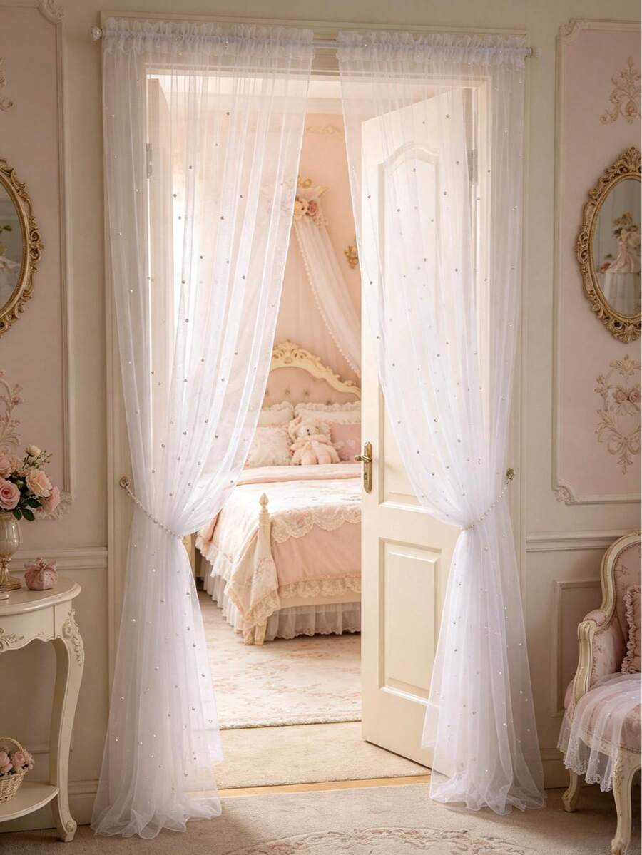 1pc White Pearl Door Curtain, Bedroom Door Curtain, Party Backdrop, Birthday Banner, Flag, Wall Decor Backdrop, Room Decoration, Baby Shower Supplies, Crib Curtain, Baby Shower, Bridal Shower, Wedding Arch Fabric, Girl Birthday Gift, Party Gift, 1st Birthday, Home Decor, Living Room Decor
