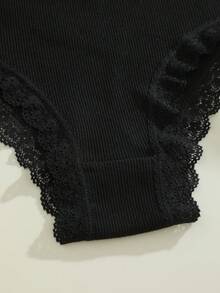 5件組女款蕾絲拼接舒適透氣蝴蝶結裝飾內褲套裝，柔軟彈性日常休閒內衣 - 彩色 - 查看 9