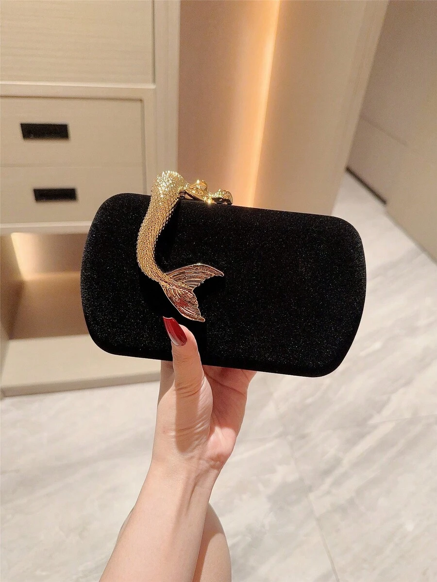 1 Peça Bolsa Clutch de Decoração Sereia Metálica Brilhante de Design de Alto Padrão, Bolsa Mini Feminina de Caixa Dourada Vintage Luxuosa e Cintilante, Elegante, Charmosa, Requintada, Bolsa de Festa da Noite para Casamento/Festa Formal com Tema/Baile/Festa de Coquetel/Festa de Aniversário, Acompanha Corrente