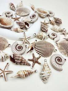 6pcs Bohemian Beach Holiday Style Acrylic Shell & Conch Pendant, Artificial Vintage Seashell Pendant For DIY Jewelry Making And Decoration, Suitable For Necklace, Earrings, Anklet, Phone Chain, Bag Charm - White Brown - View 3
