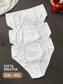 3pcs/Pack Plus Size Women White Lace Panties - White - View 2