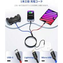 Aioneus 3in1 充電コード 2本セット充電器ケーブル USB Type Cケーブル Micro USBケーブル  14 13 12 Pro Max Mini 11 8 7 6 Galaxy S20 S10 S9 S8 S7 Xperia Android Pixel 5 4 3充電ケーブル   充電器　 - ブラック - チェックする 2