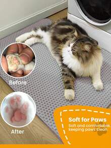 3-Piece Cat Litter Box Set With Anti-Scatter Mat, Large Semi-Enclosed Indoor Cat Litter Box, Includes Washable Honeycomb Mat And Cat Litter Scoop (Free Cat Litter Scoop) - Multicolor - View 7
