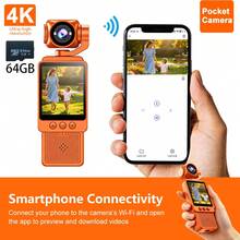 4K Wifi Digital Camera, DV Camera, 180° Rotating Lens, With Flash, 1080P Ultra HD, Motion Stabilization, One-Click Recording/Video Capture, Wifi Phone Connection, Equipped With 64Gb SD Card And 1000mAh Battery - View 2