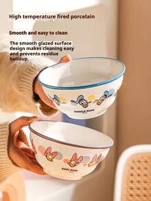 Ensemble de vaisselle en céramique officiel Disney Mickey Mouse & Minnie Mouse, bols de dessin animé mignons assortis comprenant bol à riz, bol à soupe & assiette, vaisselle en porcelaine de haute qualité pour la maison, la cuisine & le dortoir, parfait pour un usage personnel, micro-ondes & lave-vaisselle - Lin jaune - Voir 6