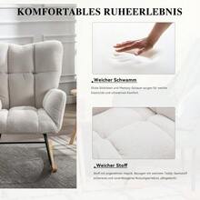 009 Mid Century Modern Rocking Chair In Teddy Fabric With Tufted Cover, Padded Seat For Living Room And Bedroom - 白色 - 查看 5