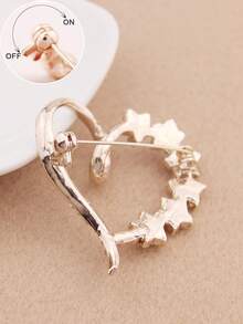 1pc Heart Vintage Elegant Zinc Alloy Pin Brooch Corsage, All-Season Rhinestone Heart Minimalist Cute - Gold - View 2