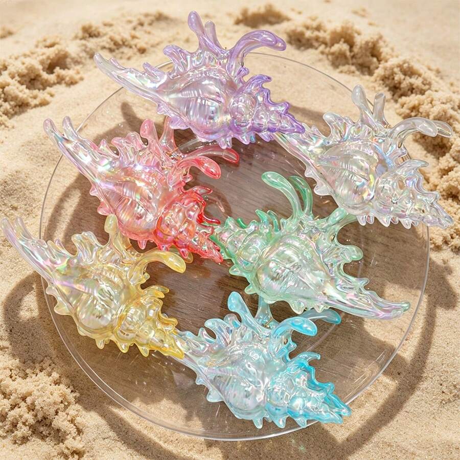 3D Iridescent Seashell Claw Clip For Women, Elegant Exquisite Vacation Style Hair Claw Hair Accessory - Multicolor - View 1