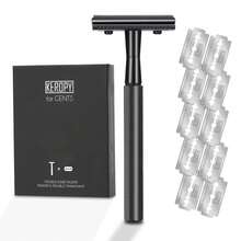 Keropy 1件裝更安全身體除毛刮鬍刀，附10片頂級不鏽鋼刀片，男士用，順滑濕剃體驗，槍黑色 - 彩色 - 查看 11