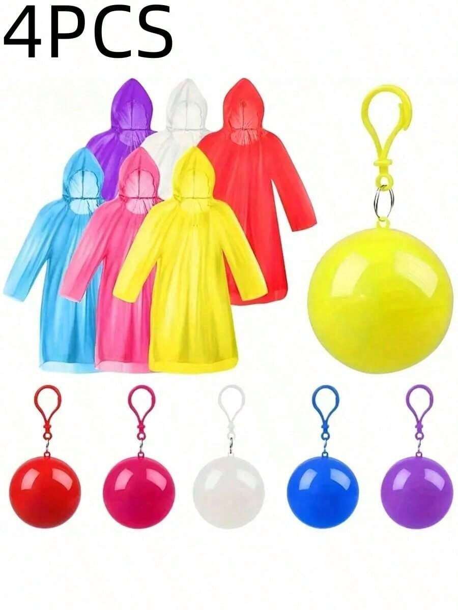 4pcs Multi-Functional Emergency Waterproof Adult Raincoats With Keychain Ball, Suitable For Camping, Outdoor Activities, Hiking, Sports And Amusement Parks - Various Colors[Random Color] - Multicolor - View 1