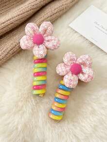 2pcs/Set Kids Spiral Ponytail Hair Ties, Colorful Hair Bands, Fashion Girls Hair Accessories - Multicolor - View 2