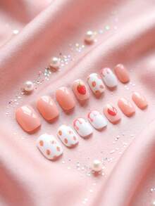 24pcs Cute Design Small Acrylic Fake Nails For Kids, Strawberry Pattern & Strawberry Milk Drip Short Oval Press-On Nail Tips, Cute And Sweet, Pre-Glued Full Coverage Small Nail Tips, Suitable For Kids Girls Gift, Birthday Party And Makeup Decoration - Multicolor - View 4