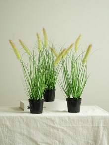 1 Potted Artificial Bristlegrass, Sunflower & Butterfly Grass Mini Plants With Black Pots. Plastic Faux Greenery For Home, Indoor Spaces, Office, Dining Table, Farmhouse Courtyard And Bathroom Decor. - Multicolor - View 2