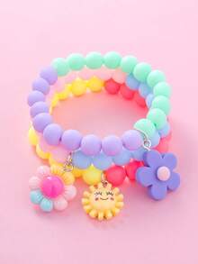 1 Set (3 piezas) Pulsera de cuentas con colgante de girasol creativo para niña dulce, colores mixtos - Multicolor - Ver 2