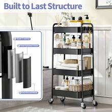 Black Four-Tier Rolling Shelving Trolley, Portable Mobile Organizer & Bookshelf For Whole-House Storage Needs(12.59*8.27*3.94in) - Black - View 8