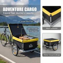 Bicycle Cargo Trailer, Two-Wheel Bicycle Large Cargo Wagon Trailer Oxford Fabric, Folding Storage, &Amp; Removable Cover, Yellow-XY992051 - 5664-0005Y - View 2