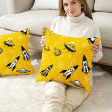 Dekoratives Kissenbezug-Set, enthält 2 bedruckte Kissenbezüge 16x16 Zoll, geeignet für Wohnzimmer und Außenbereich, quadratische Kissenbezüge aus Polyesterfaser mit Floral-Muster im Landhausstil, doppelseitiger Druck, Kissenfüllungen nicht enthalten - Gelb 5983 - Übersicht 3
