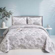 Draelibor 3 Pieces Botanical Leaves Flower Quilt Set,Twin Full Queen King Size Boho Floral Branches Soft Microfiber Coverlet Set For All Season,For Mother's Day/Wedding/Christmas/Halloween Gifts,Home Room Bedroom Bed Decor(1 Bedspread, 2 Pillowcases) - 灰色02 - 查看 12