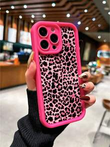 1 pieza Funda protectora sexy con estampado de leopardo rojo rosa, a prueba de golpes y caídas, compatible con 13/11/12/14/15/Plus/Xr, 6/16promax y otros modelos de Apple, cubierta protectora absorbente de impactos - Rosa Fucsia - Ver 1