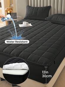 1pc Water-Resistant 6-Sided Zipper Mattress Protector, Quilted Comfortable Fit Bed Sheet, Fits 12 Inch Deep Mattress, Suitable For Twin/Full/Queen/King Bed, Black Breathable Quiet Dust-Proof Skin-Friendly Washable Premium Zipper Mattress Cover - Black (fitted Sheet 30cm High) - View 2