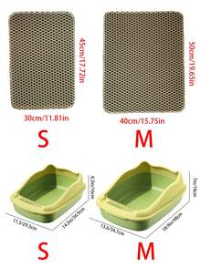 3-Piece Cat Litter Box Set With Anti-Scatter Mat, Large Semi-Enclosed Indoor Cat Litter Box, Includes Washable Honeycomb Mat And Cat Litter Scoop (Free Cat Litter Scoop) - Multicolor - View 3