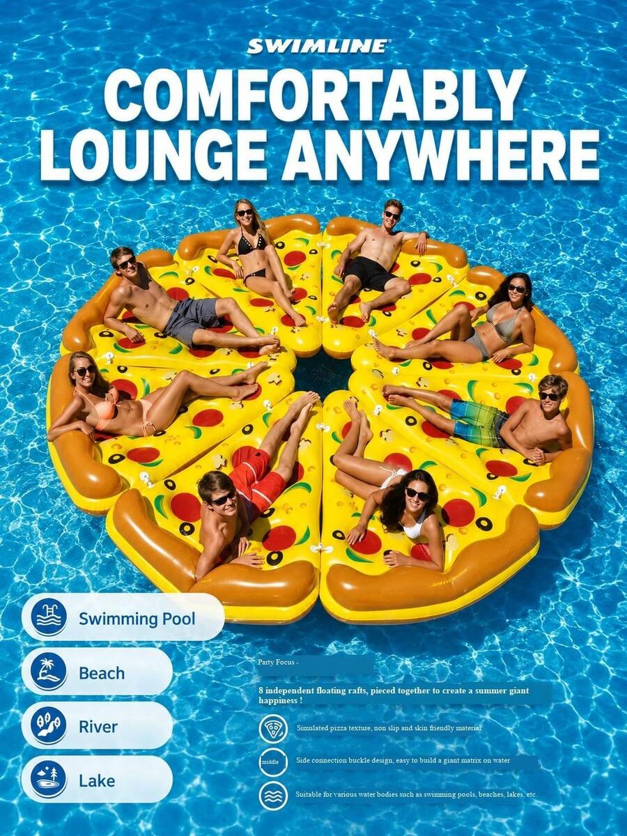 Inflatable Pizza Float Adult Swim Ring Oversized Ride-On Water Float Bed Water Inflatable Toy - Multicolor - View 1