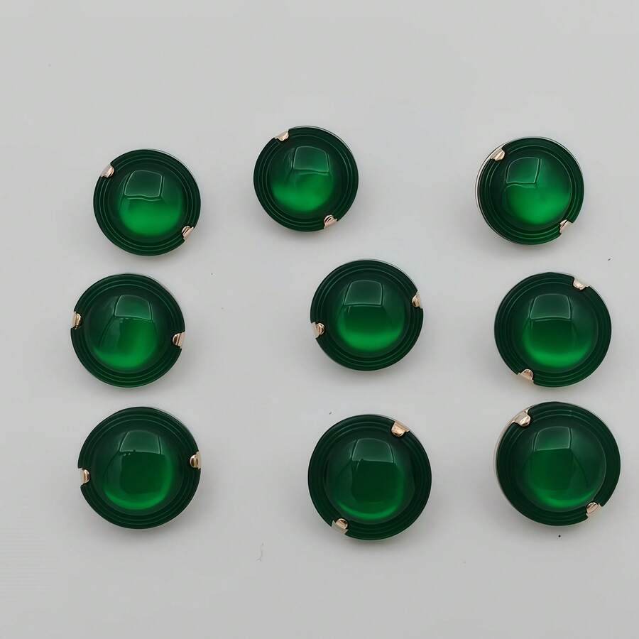 15顆/1.8cm 時尚個性化極簡百搭圓形綠色塑膠鈕扣，奢華樹脂鈕扣，歐美風高端復古優雅百搭鈕扣，手工縫製高品質金底百搭鈕扣，DIY裝飾鈕扣，適用於衣服、包包、帽子、外套、毛衣、褲子、襯衫