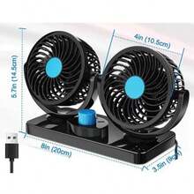 DeTODO 2 Speed Dual Car Fan. 360° - Black - View 2