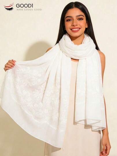 1pc Embroidered Extra Large Scarf, Minimalist Fashion Shawl Wrap For Going Out, Elegant & Generous,Beach,Holiday,Travel Essential,Holiday