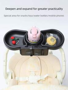 Universal Baby Stroller Tray With Phone Holder, 4-In-1 Cup Holder And Storage Organizer, Rotatable, Suitable For Wheelchairs - Black - View 3