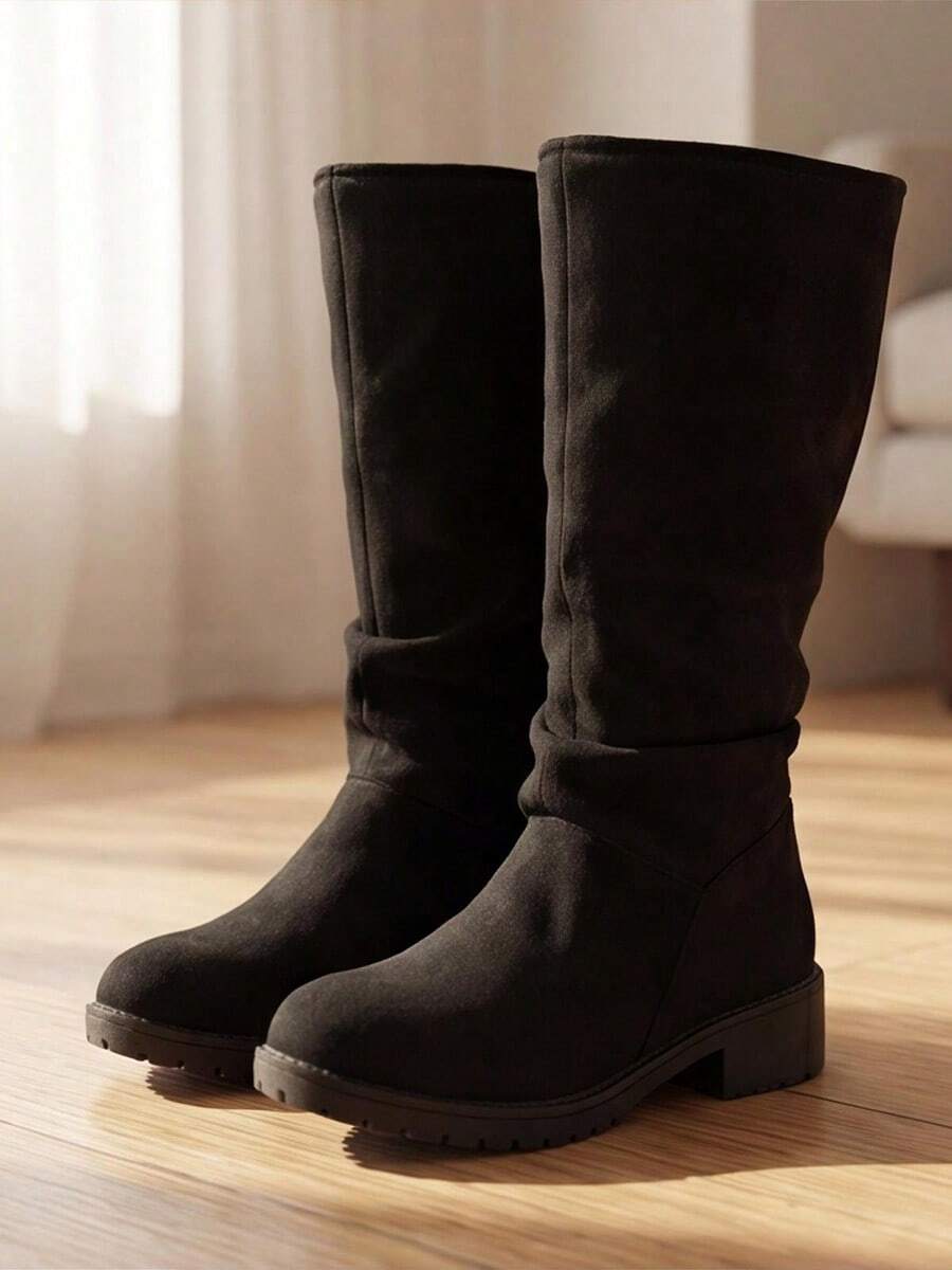 Terlaris - Sepatu Bot Anak Usia 3-12 Tahun. Menampilkan Desain Berkerut dan Pengikat Elastis. Gaya Kasual Serbaguna. - Hitam - View 1