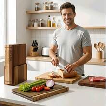 Mehrzweck-Schneidebrett-Set, Buchdesign 3 Bretter & Basis für Fleisch, Brot, Käse - Standard - View 9