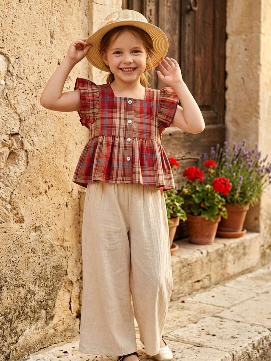Bộ 2 quần áo thun tay ngắn in hình búp bê dễ thương dễ thương cho bé gái, mùa hè - Đỏ - Xem 1