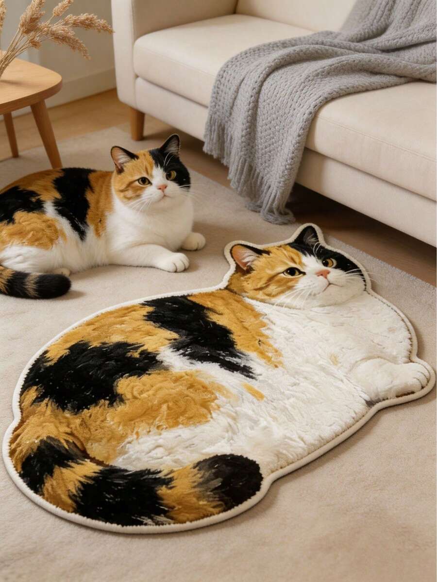 1pc Black & Orange Cat Pattern Floor Mat, Living Room Rug, Area Rug, Small Area Rug, Mat, Home Decor, Large Living Room Rug, Round Rug, Living Room Home Decor, Room Decor, Washable Rug, Graduation Gift - Black and Orange Cat - View 1
