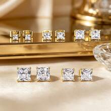 10 Peças Brincos de Botão Quadrados de Zircônia Cúbica, Brincos de Piercing Empilháveis Revestidos de Ouro Branco 18K com Strass, Brincos Femininos Estilo Minimalista Clean Girl - Dourado - Visão 5