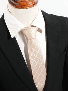 1 pieza Corbata de estilo minimalista con patrón de cuadros & rayas para hombres, adecuada para fiestas, desplazamientos, uso diario, viajes, vacaciones, playa, uso al aire libre - Multicolor - Ver 2