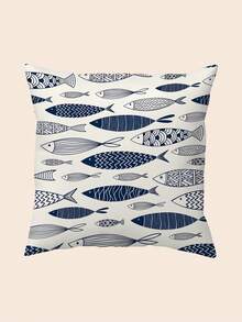 1pc Blue Fish Pattern Pillowcase - Decorative Square Cushion Cover, Suitable For Sofa Or Bed Use, Single-Sided Design, No Built-In Core, Machine Washable, Zipper Closure, Cute Ocean Style (Pillow Insert Not Included) - Multicolor - View 11
