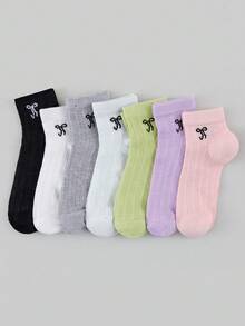 7 Pairs Women's Butterfly Pattern Comfortable Breathable Short Socks - Multicolor - View 2