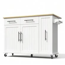 Multifunctional Kitchen Trolley With Fold-Out Worktop, Extendable To 120*65 Cm, With 5 Drawers, Cabinets, Spice And Towel Racks, On Casters – Kitchen Island For Kitchen, Dining Room And Living Room - White - View 10