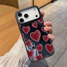 1PC IPhone17, 16, 15, 14, 13, 12, 11, Plus, Pro, Max Mirror Phone Case Burgundy Heart Hand-Painted Phone Case Personalized Sweet Full Coverage Protective Cover Shockproof High-Quality Soft Shell Protective Cover Minimalist Fashion Wireless Charging - Mixed Colors 1 - View 1