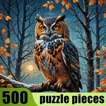 500pcs Adult Mini Jigsaw Puzzle Box - Precision Cut, Challenging Difficulty For Adults, Scratch-Resistant Material. Featuring Moonlit Forest Owl Theme, Suitable For Family Entertainment, DIY Decor, Art Collection, Halloween And Christmas Gift, Brain Challenge, Immersive Art Experience, Home Decor Or Gift For Friends And Family, Combining Fun And Quality. - Multicolor - View 1