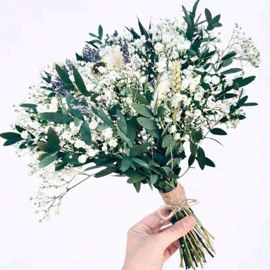 1束人造混色花束,含滿天星、尤加利、薰衣草等,花瓶填充花莖,適用於婚禮裝飾、桌面中心裝飾、居家裝飾、DIY花藝手工、餐桌花瓶插花、婚禮花卉、新娘花束、派對花卉 - 白綠色 - 查看 1