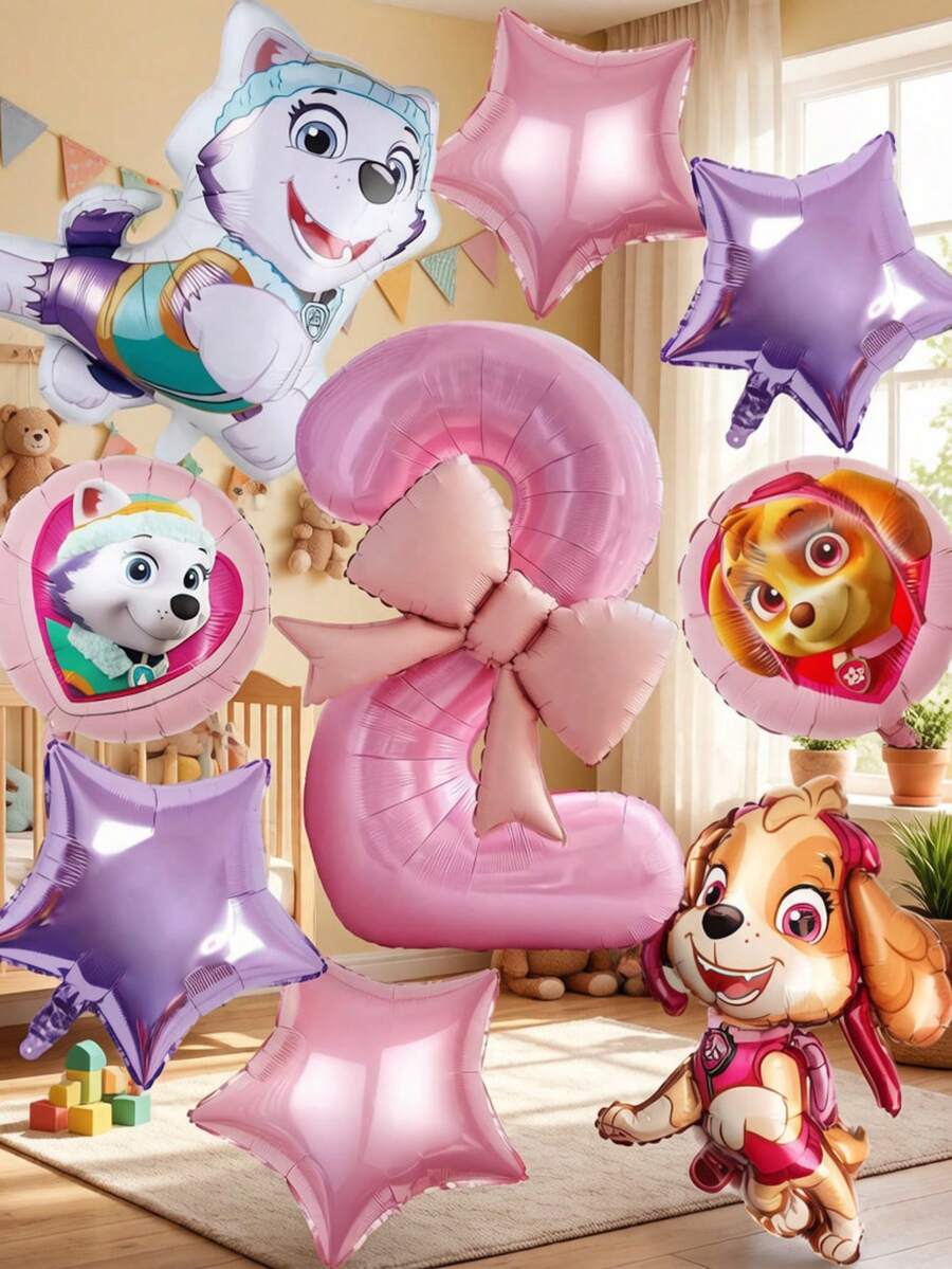 Paw Patrol 汪汪隊 9件/套 生日氣球 40英吋大字母主題派對裝飾,包含 Skye 卡通角色氣球、Skye 加厚乳膠漂浮氣球,適合派對使用 - 天天珠珠Plus - 查看 1