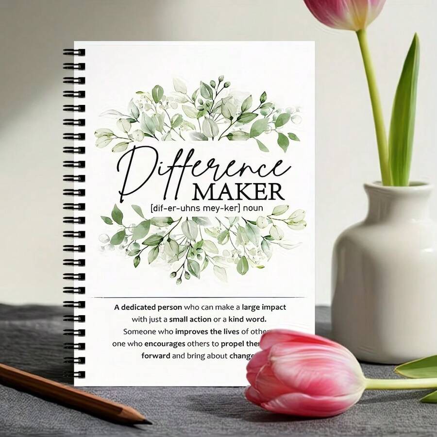 1本螺旋筆記本,採用 Difference Maker 設計,適合在工作時記錄筆記的勵志日記本,適合作為送給老師、同事的感謝禮物,男女皆宜,飾有綠色植物花卉主題 - D - 查看 1