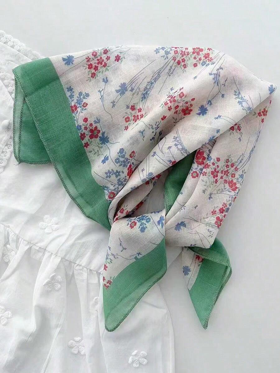 1pc Bandana New Fashion Printed Ditsy Floral Pattern Square Scarf Head Accessory Bag Charm - Multicolor - View 1