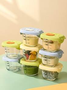 1pc/Glass Baby Food Container/Dinosaur Theme Baby Food Container/Newborn Essential/Fruit Container/Built-In Sealed Lid/Material: High Borosilicate Glass+Silicone - Multicolor - View 1