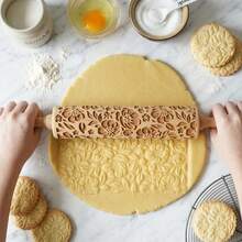 1pc 13.7-Inch Spring Leaves & Flowers Patterned Wooden Rolling Pin For Wedding Season And Mother's Day Gift - Leaves - View 14